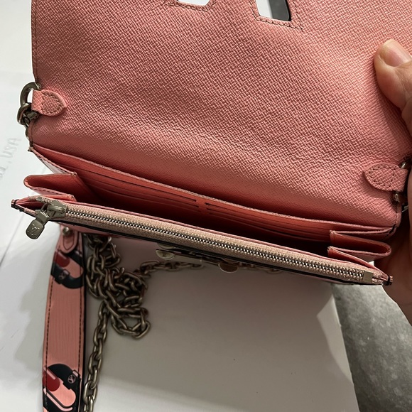 Pink Epi leather chain flower print twist wallet on chain silver hardware - Picture 15 of 16